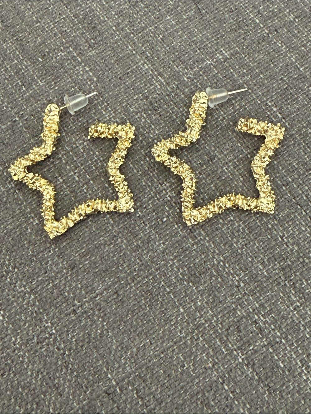 Gold-Tone Textured Open Star Hoop Stud Earrings
